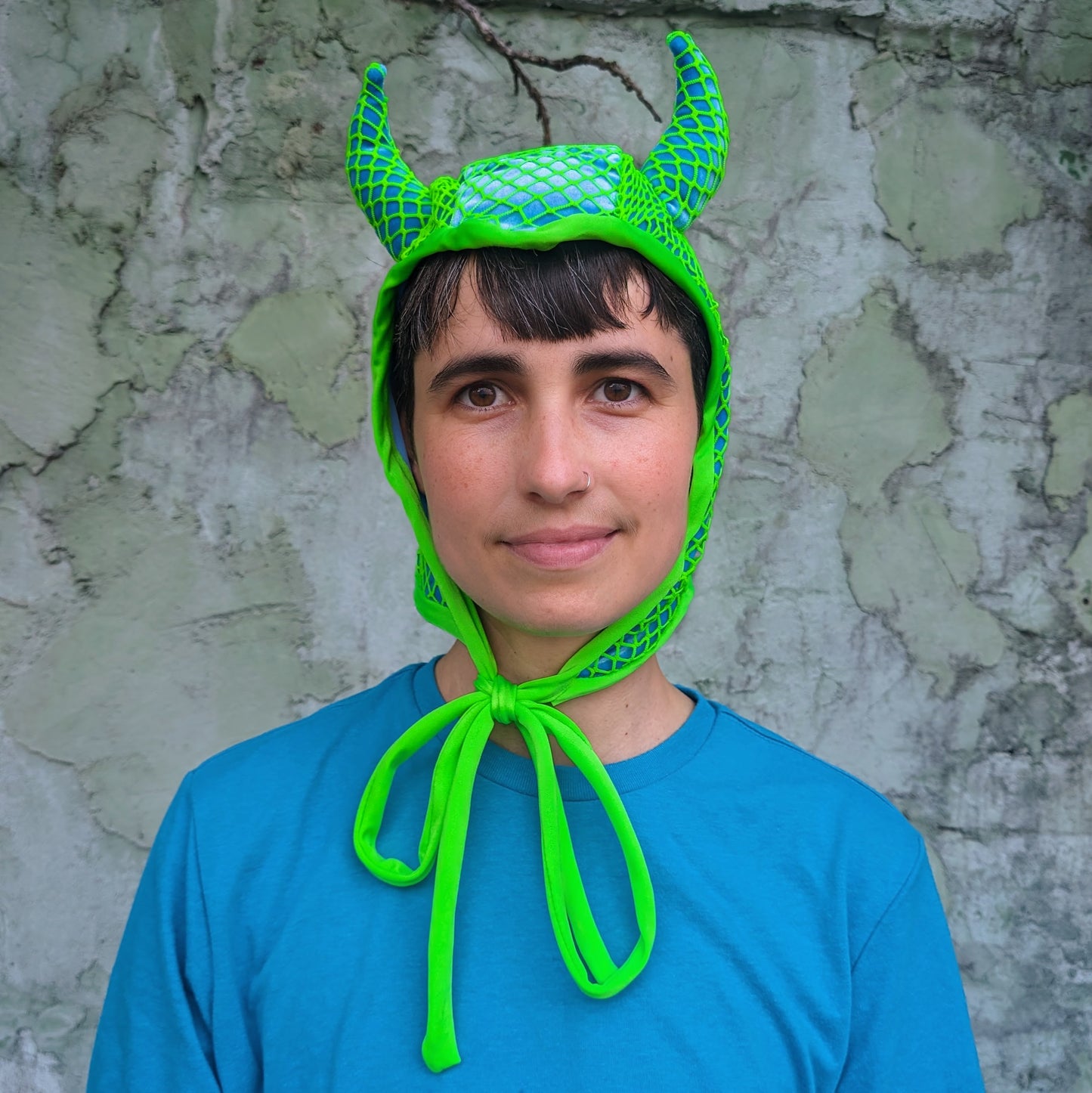 Blue and Green Textured Devil Bonnet