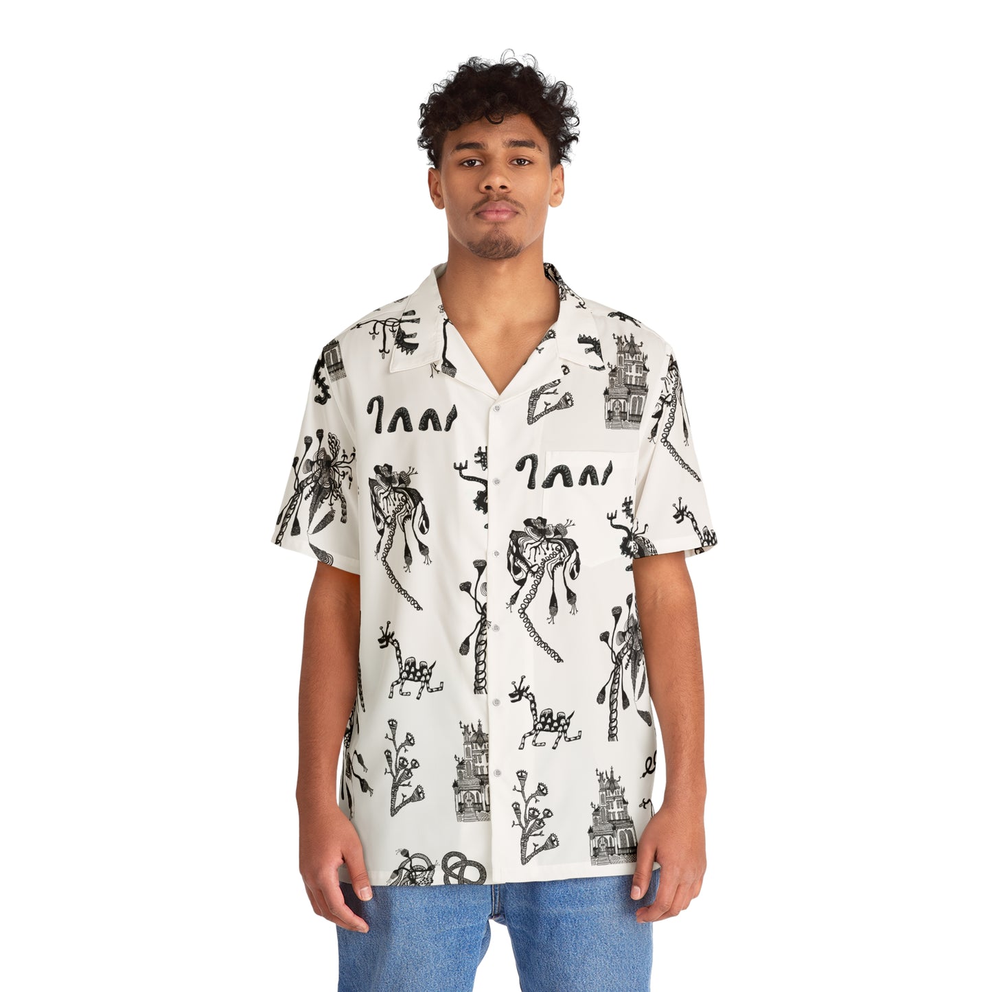 Festival Shirt Surreal Maximalist  Black and White Button Down