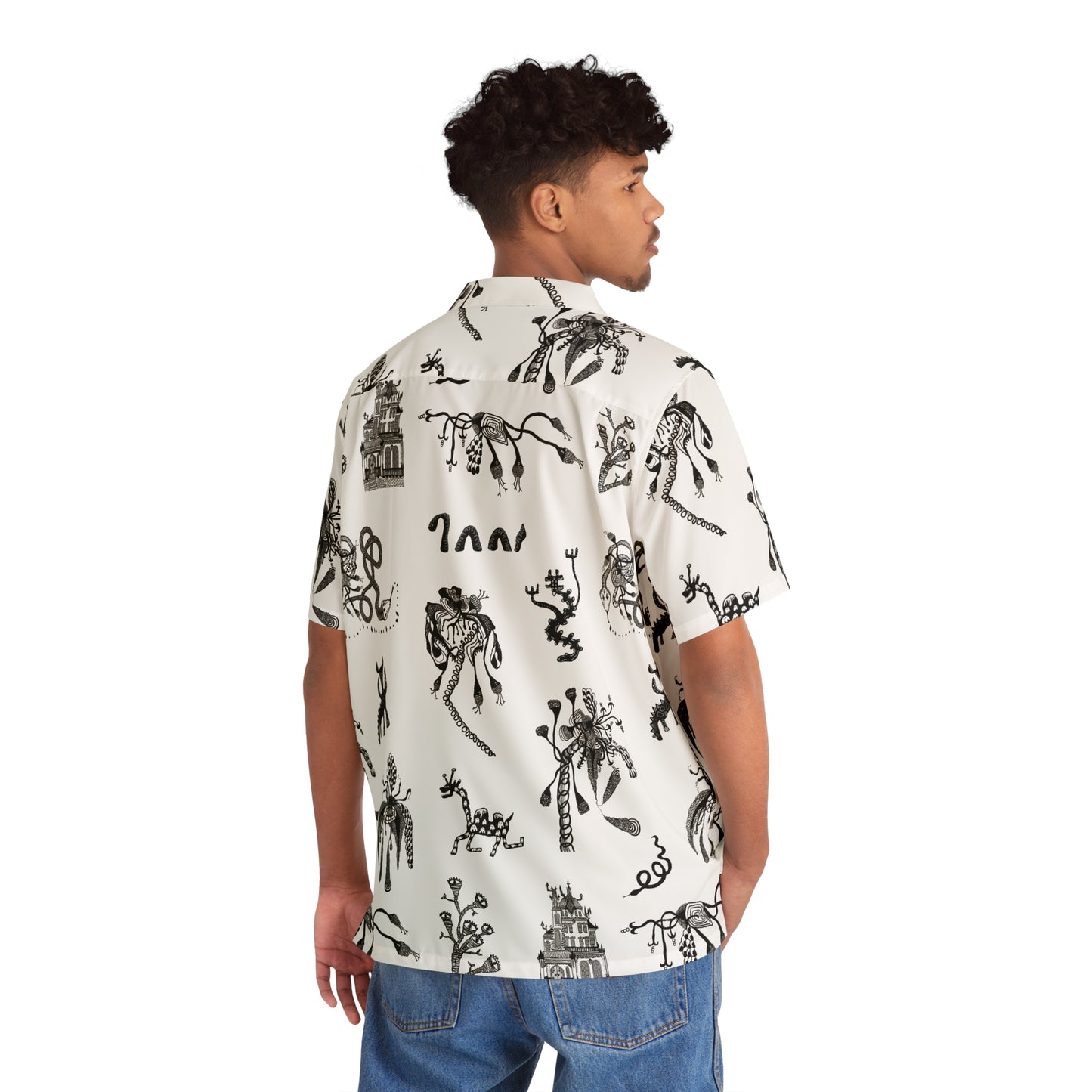 Festival Shirt Surreal Maximalist  Black and White Button Down