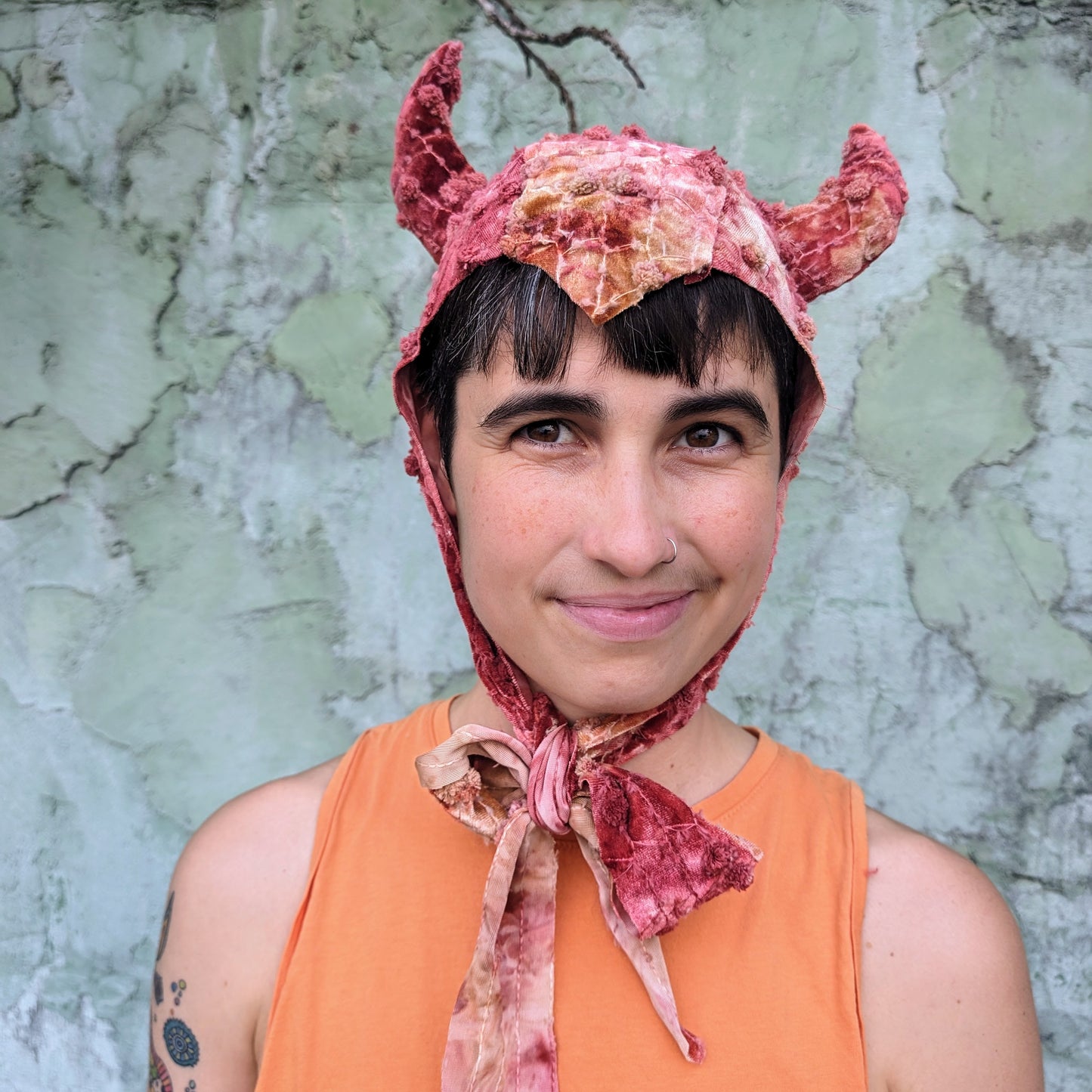 Orange Textured Velvet Devil Bonnet
