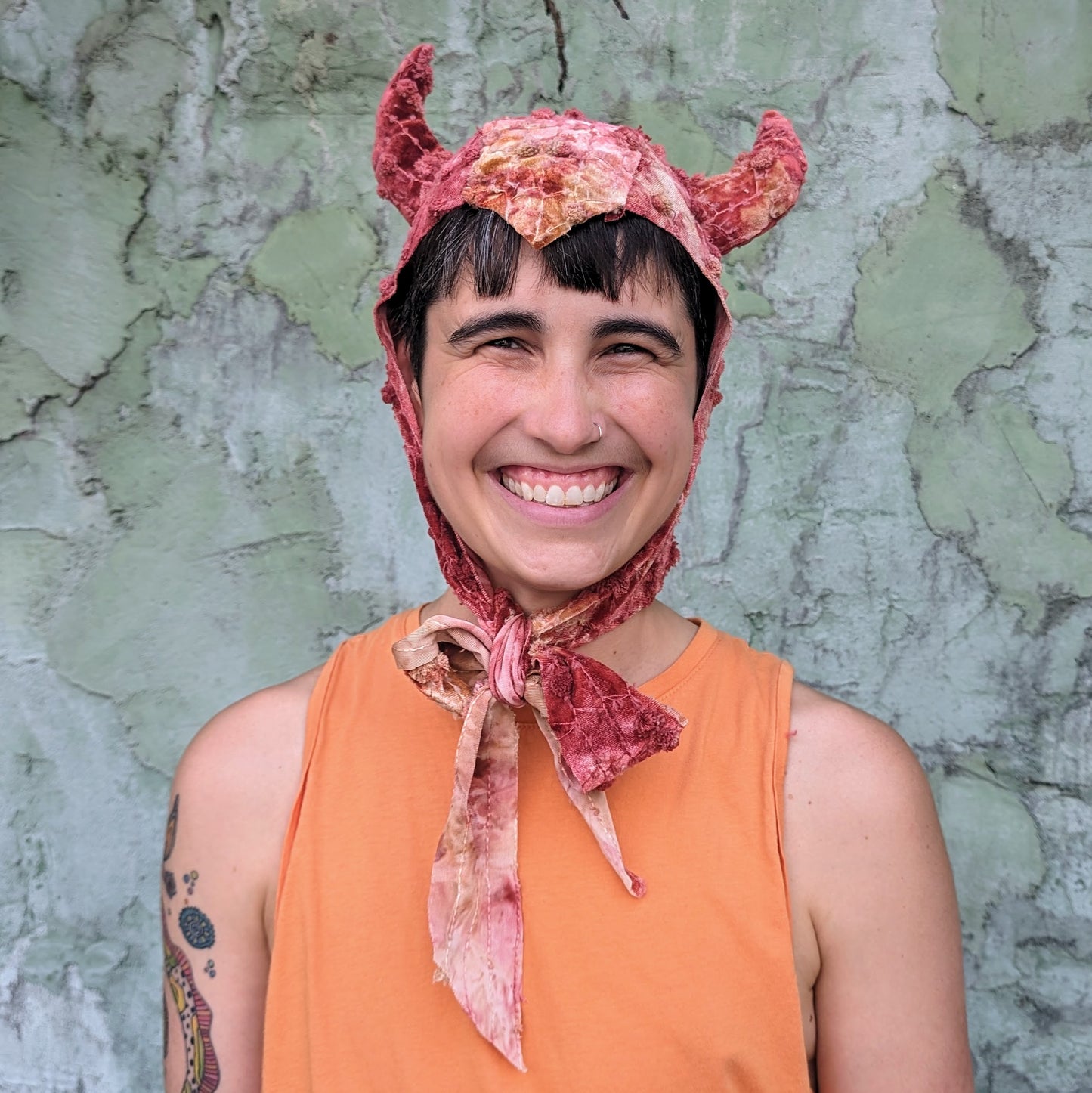 Orange Textured Velvet Devil Bonnet
