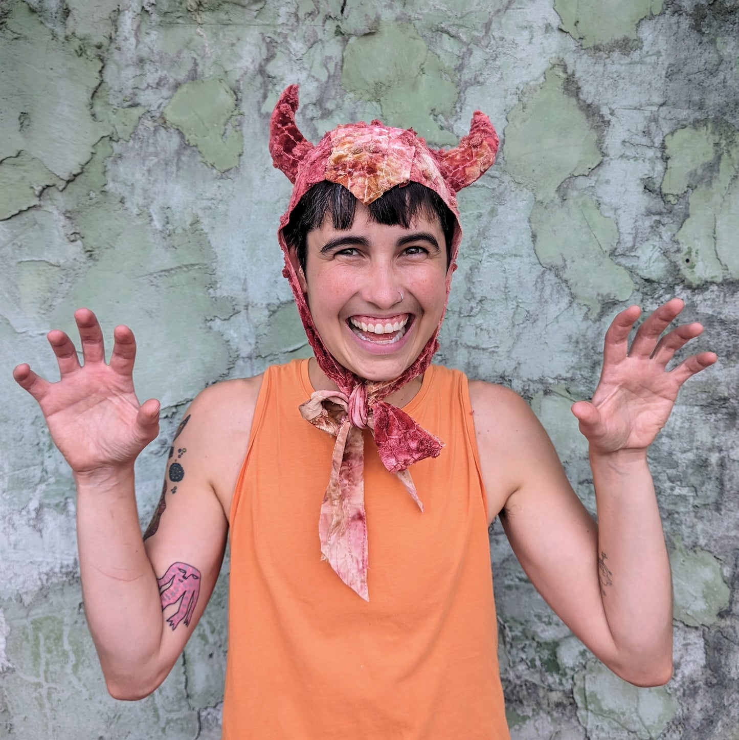 Orange Textured Velvet Devil Bonnet
