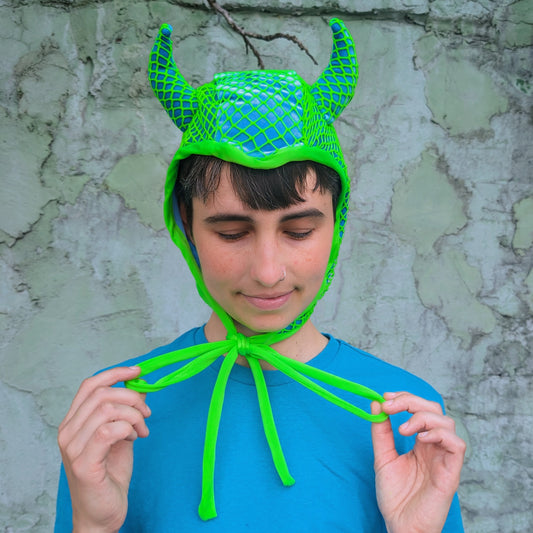 Blue and Green Textured Devil Bonnet