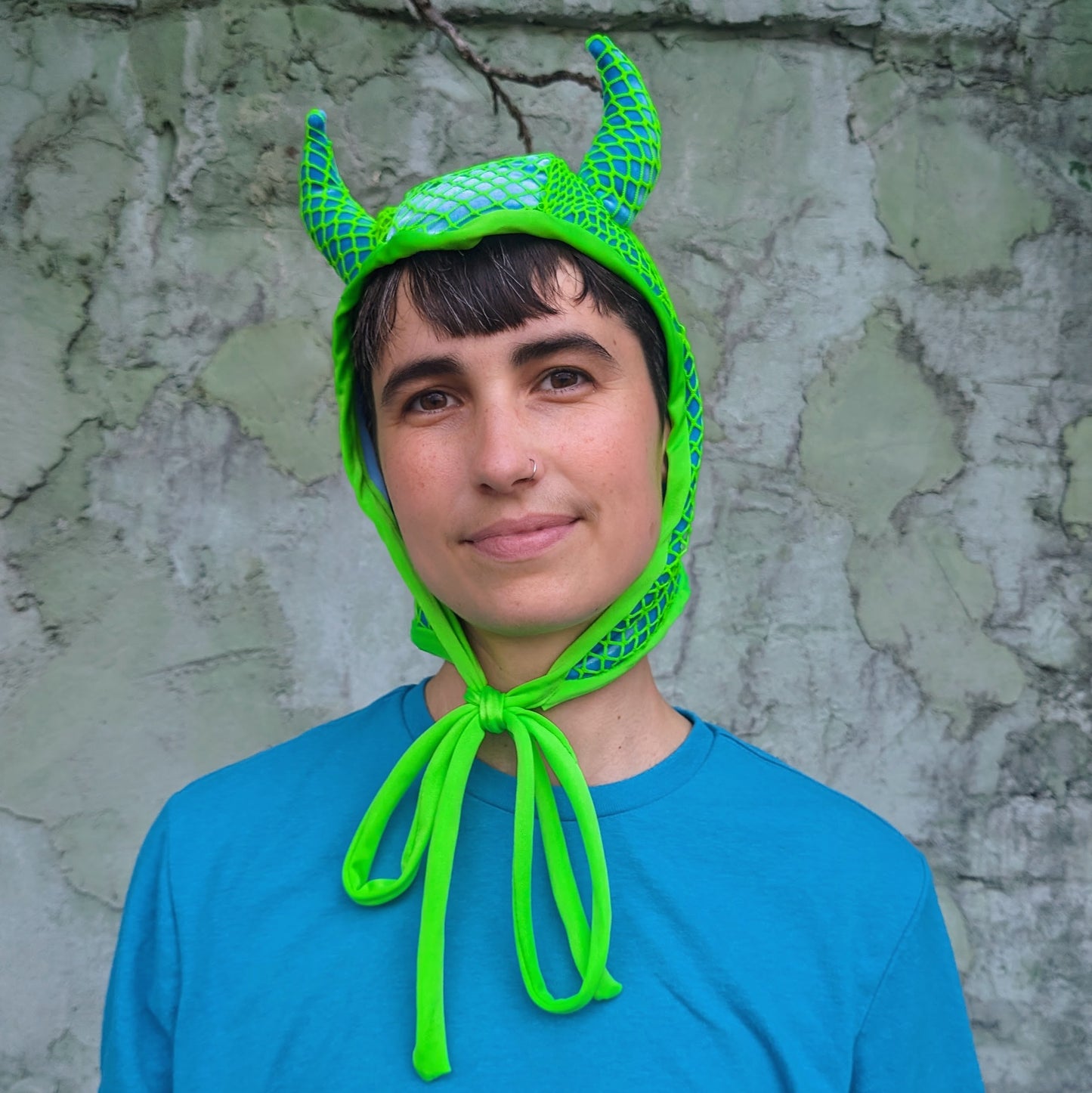 Blue and Green Textured Devil Bonnet