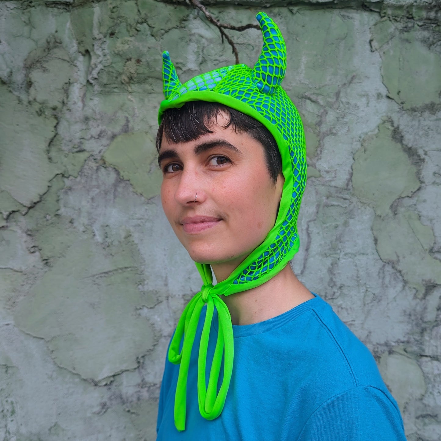 Blue and Green Textured Devil Bonnet