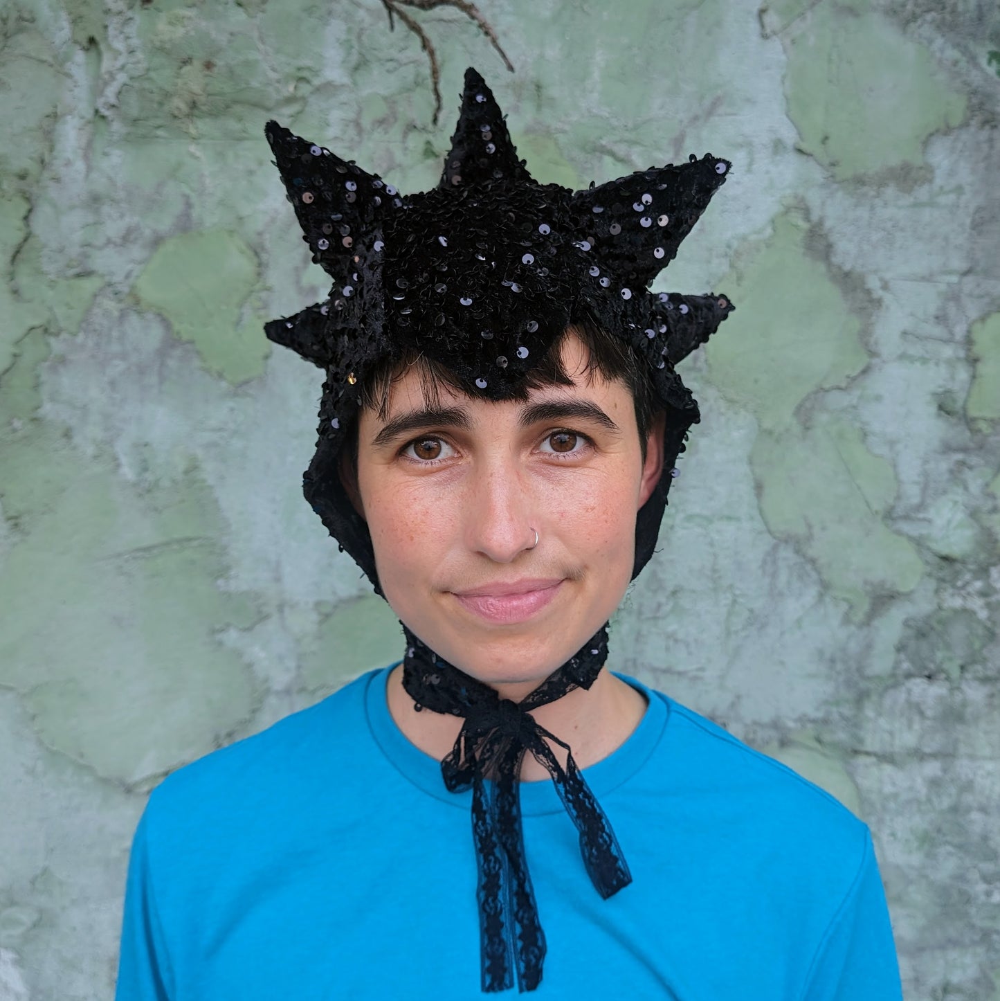 Black Sequin Multi-Spike Goblin Hat