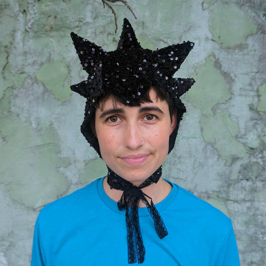 Black Sequin Multi-Spike Goblin Hat