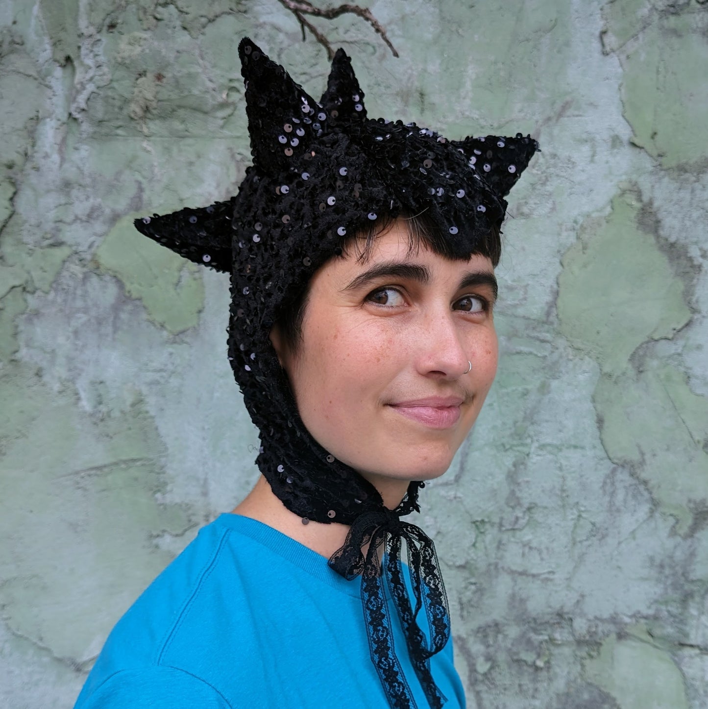 Black Sequin Multi-Spike Goblin Hat