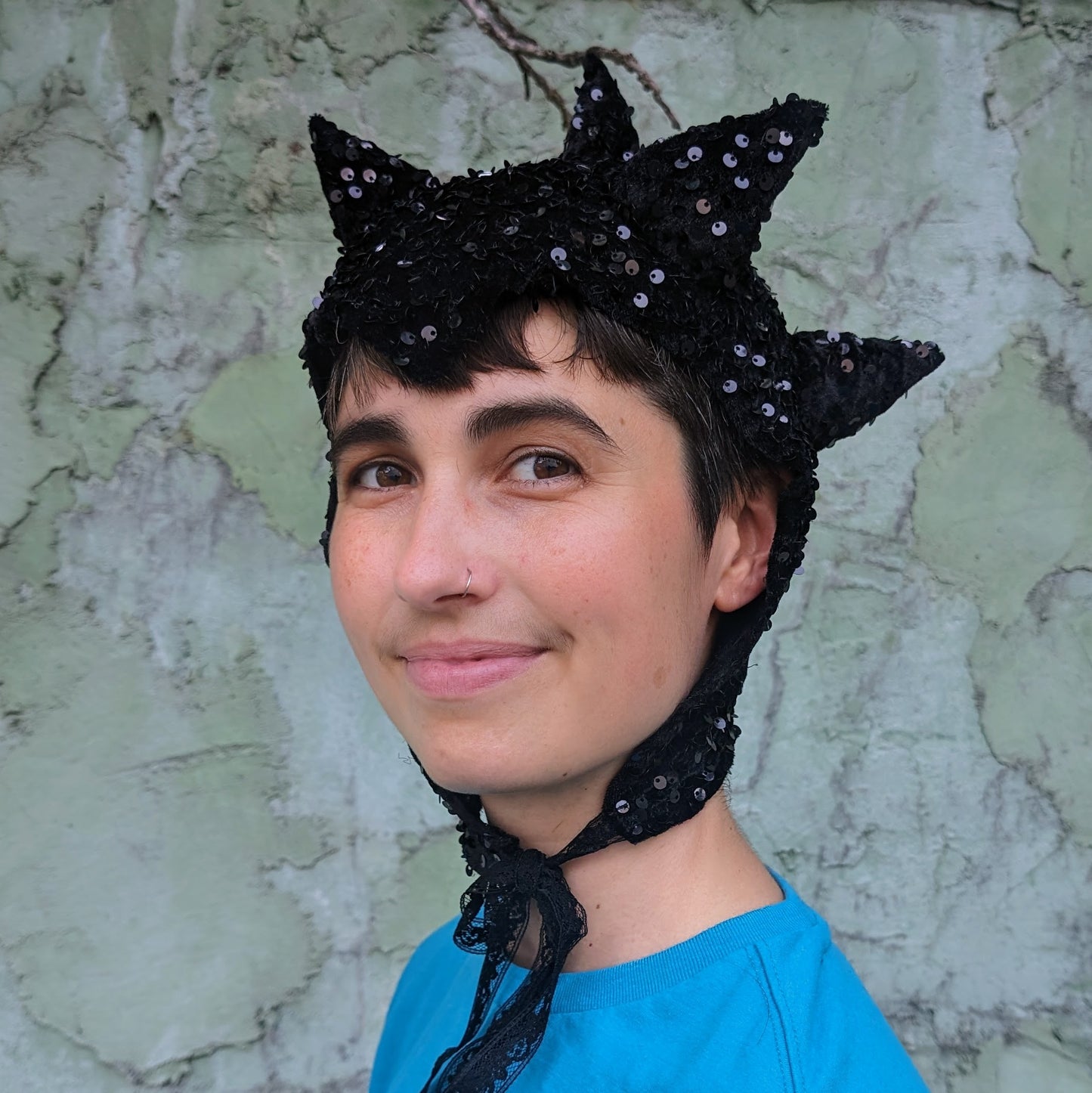 Black Sequin Multi-Spike Goblin Hat