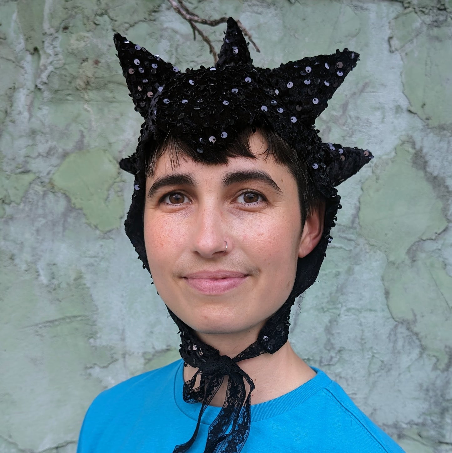 Black Sequin Multi-Spike Goblin Hat